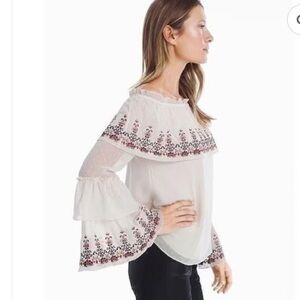 White House Black Market Cream Embroidered Blouse